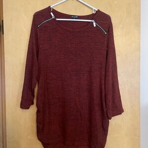 Avenue Burgundy Long Sleeve Top with Zipper Accents